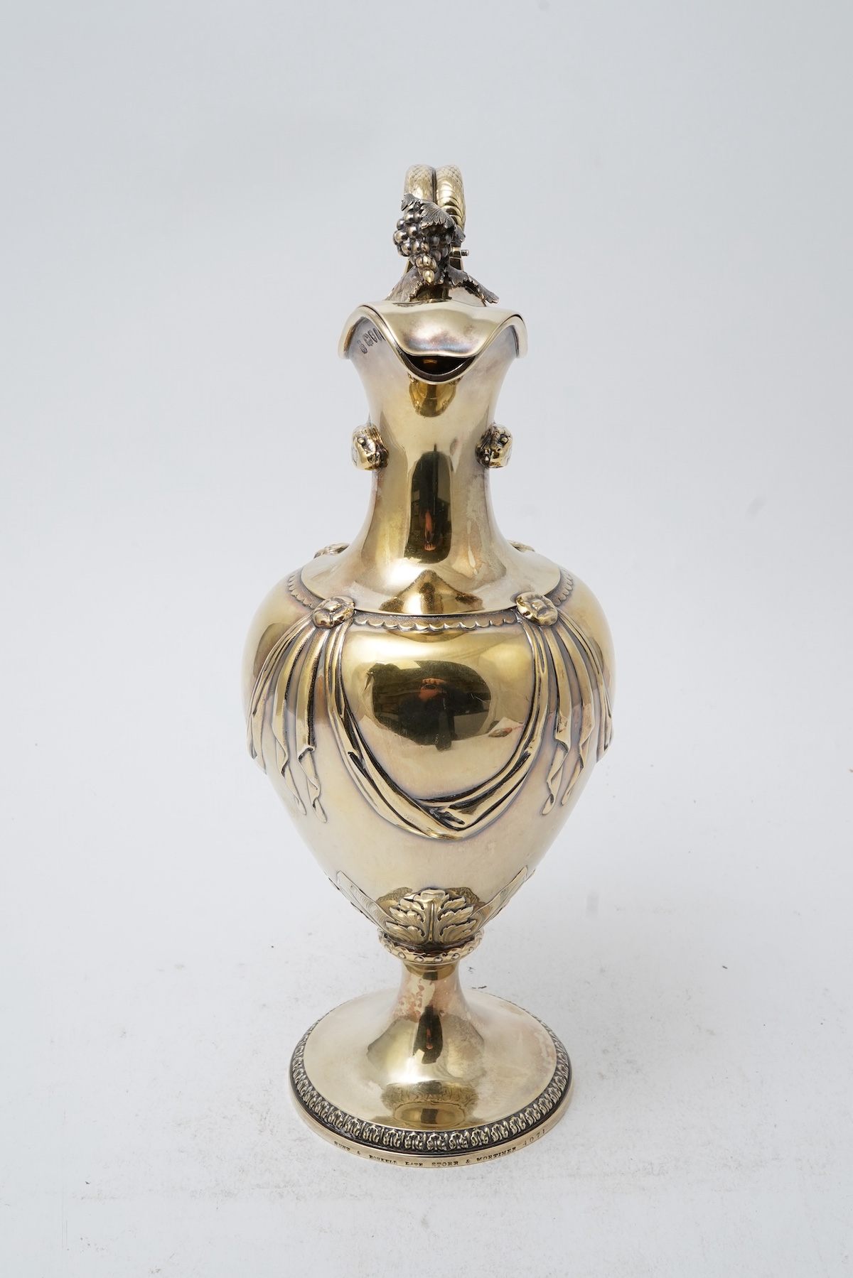 A good Victorian silver gilt pedestal claret jug by Hunt & Roskell, late Storr & Mortimer